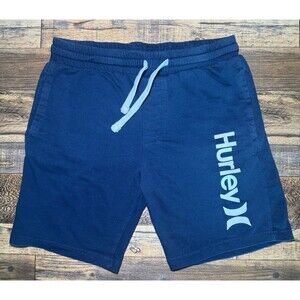 HURLEY Mens Graphic Sport Shorts Size Medium  Navy‎ Blue Cotton With Drawstring
